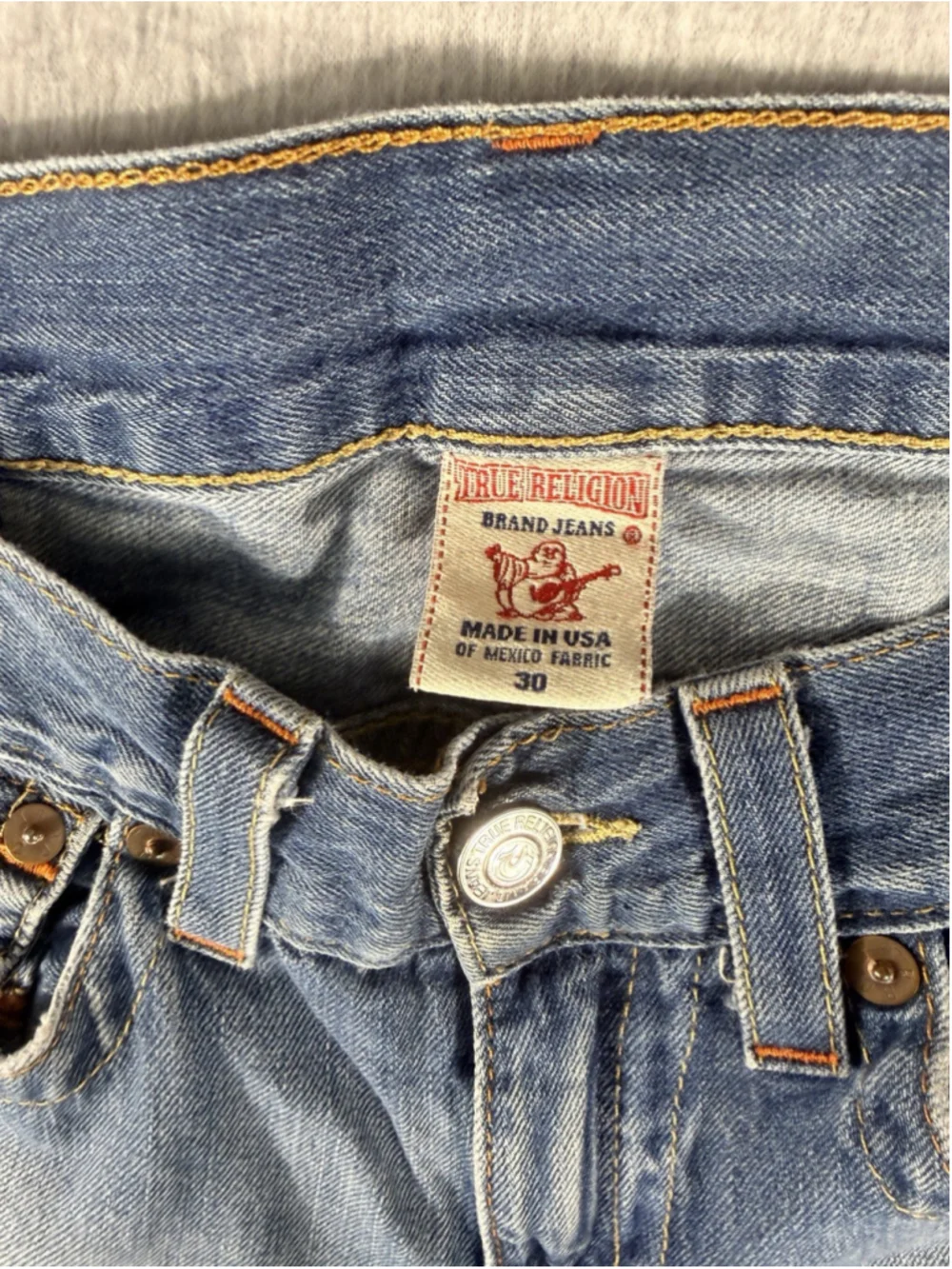 True Religion World Tour Section Straight Jeans Men’s 30 Blue Rainbow Stitch USA
